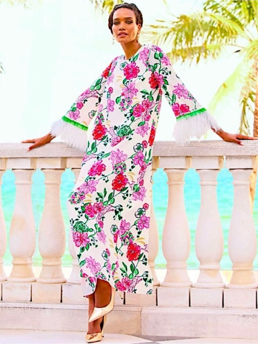 Lilly Pulitzer Nathalia 3/4 Sleeve Silk Maxi Dress/Coconut Safari Sanctuary NWT